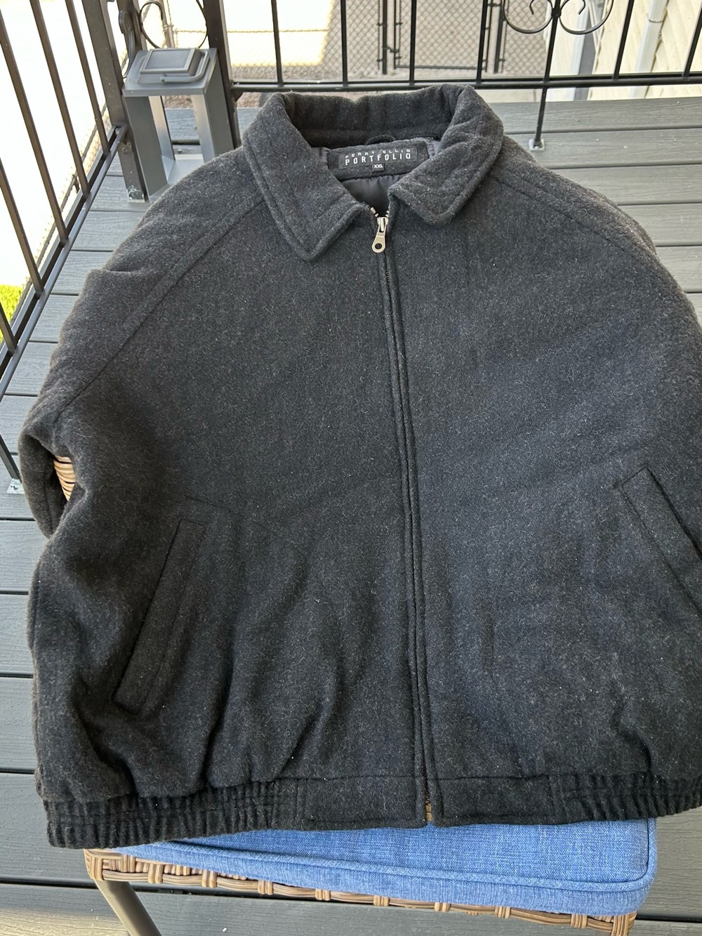Perry Ellis Black Wool Blend Zip-Up Pea Coat